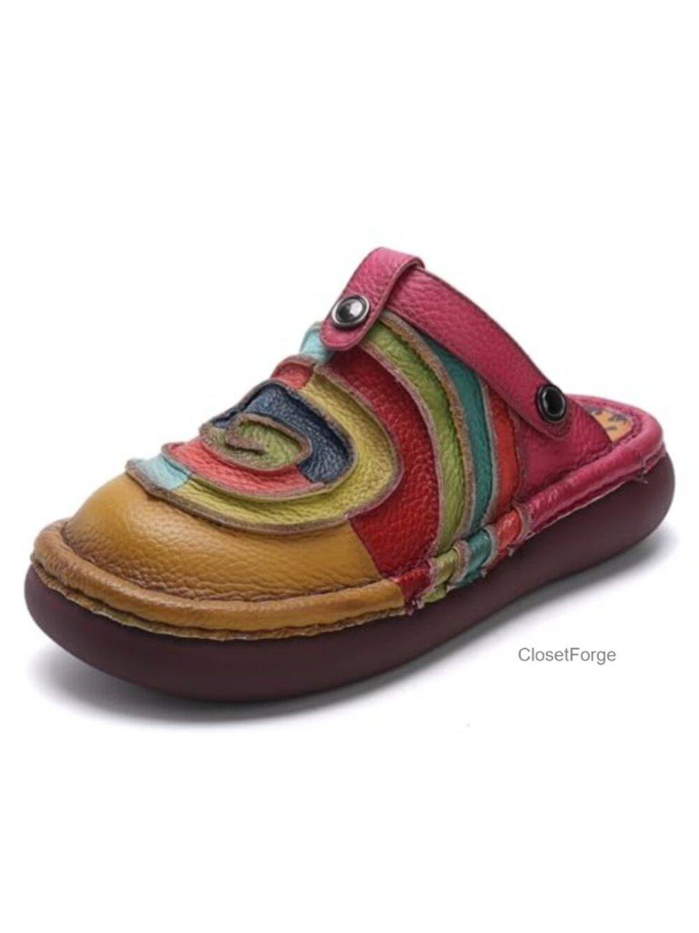 Women's Cowhide Leather Mules & Clogs Platform Slippers with Adjustable Strap